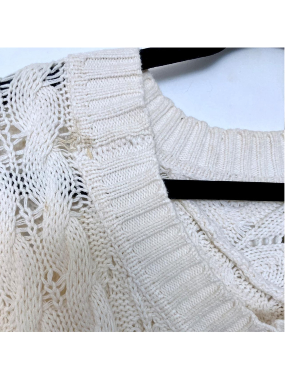 Mudd Cozy Boho Cream Knit Fringed Poncho (OS) - Picture 3 of 4